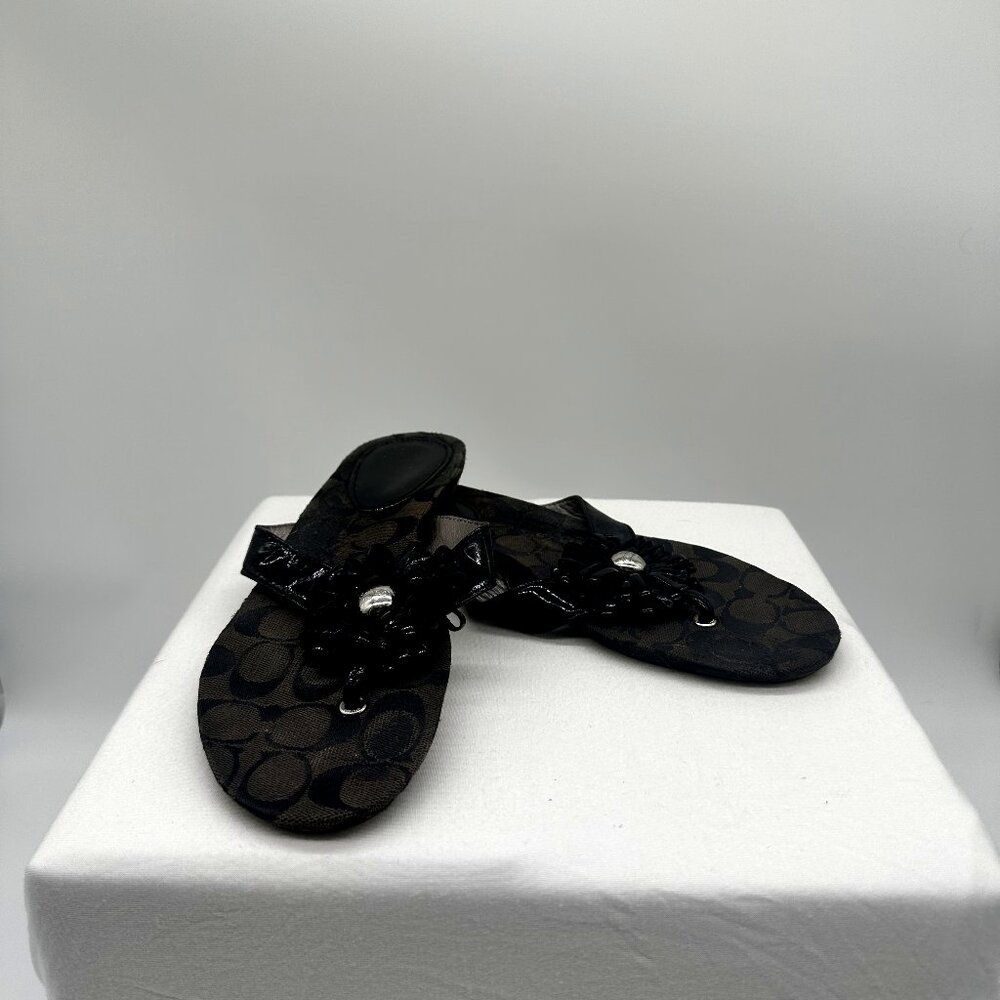 COACH Samira Black Flower Sandals Women's 10